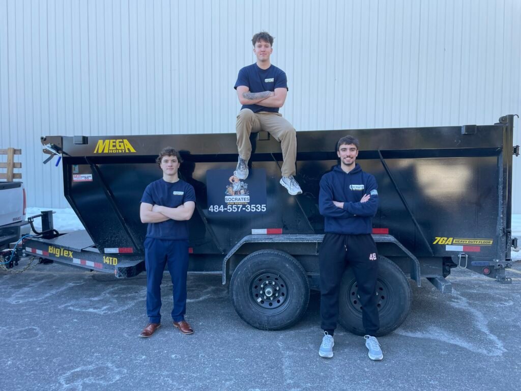 junk removal crew in wayne pa with dump trailer ready for commercial cleanout job