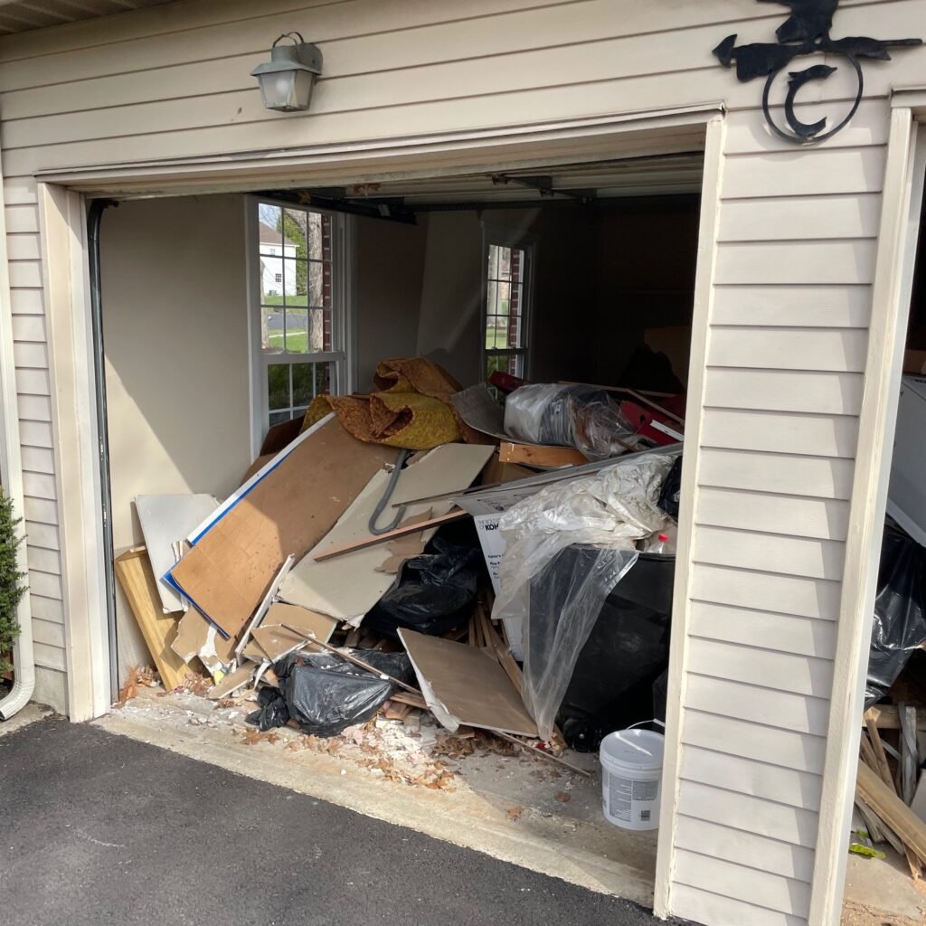 property cleanout with debris and household items ready for removal