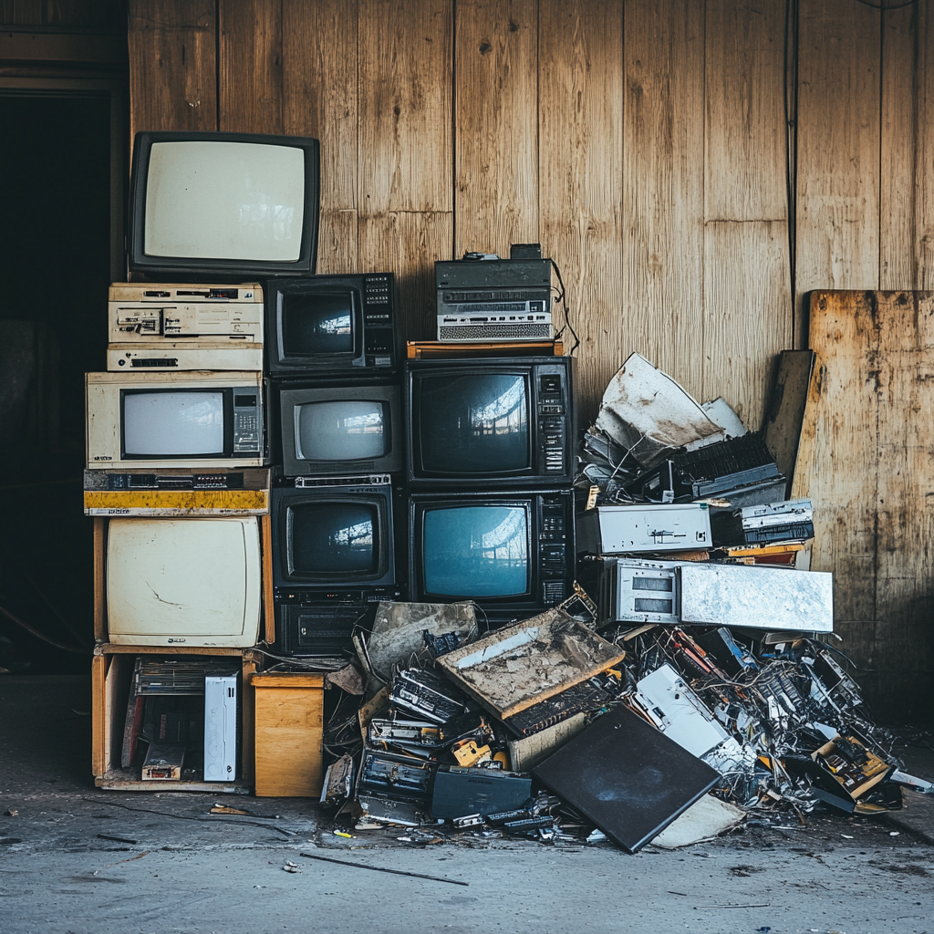 electronics recycling with old devices and equipment ready for disposal