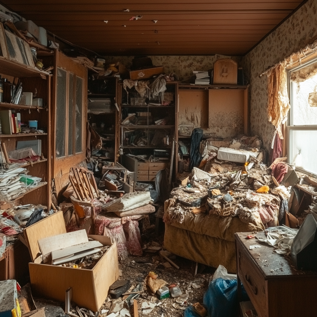 hoarder cleanout with clutter and debris inside home ready for removal