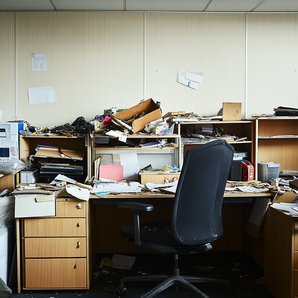 office cleanout desks chairs and equipment being removed from commercial space