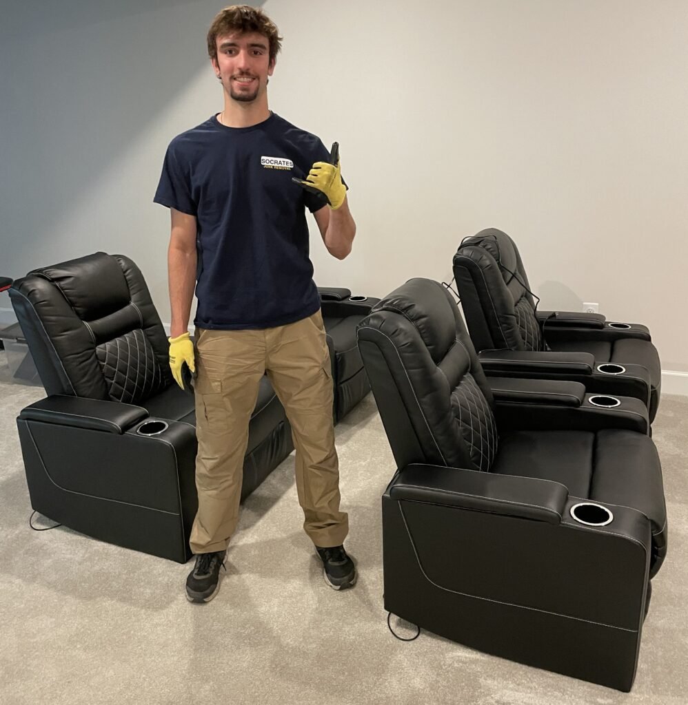 Home theater furniture removal service in Edgemont PA by Socrates Junk Removal